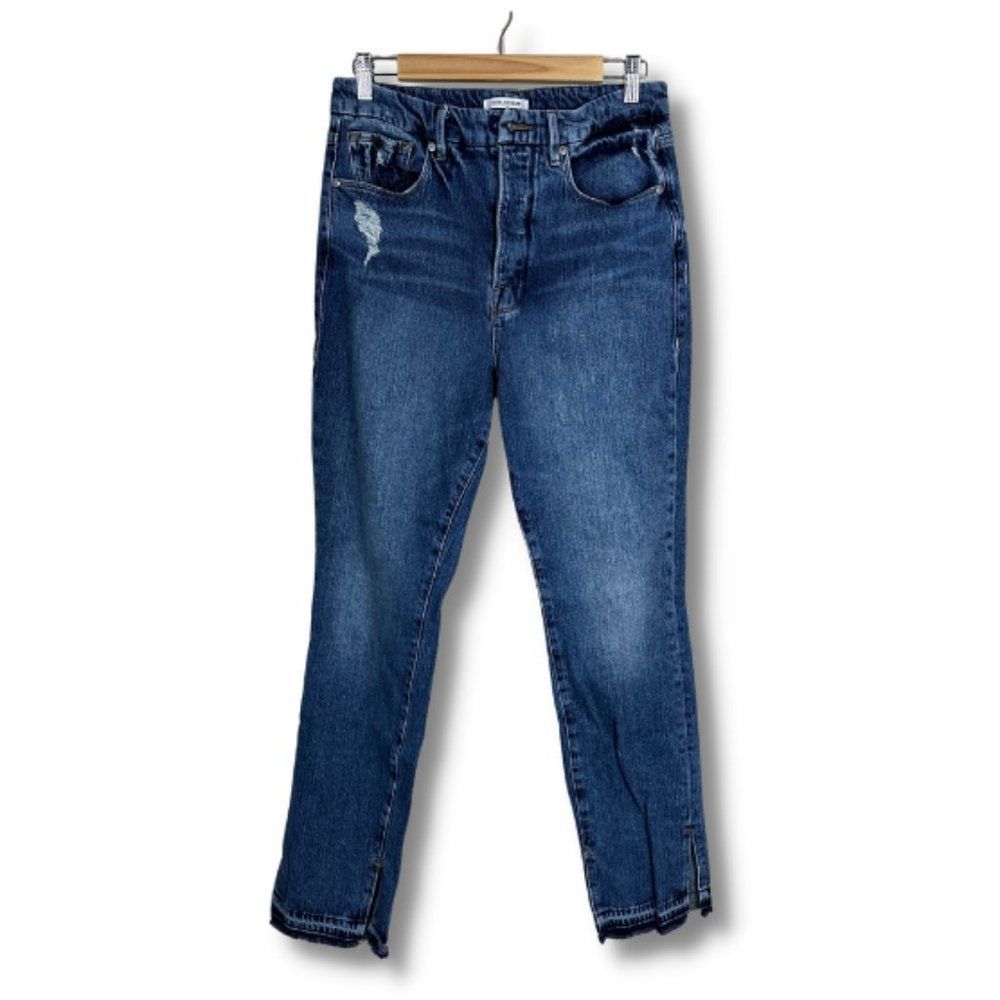 Good American Good Boy Straight Leg Jeans Dark Wash Size 10